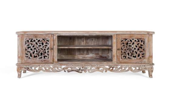 Mueble TV Rustico 2 Puertas Talladas Blanco Decape Amored