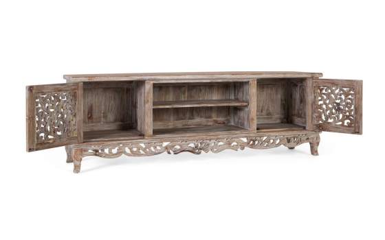 Mueble TV Rustico 2 Puertas Talladas Blanco Decape Amored