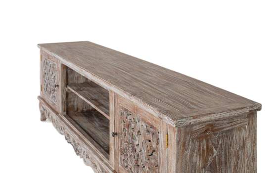 Mueble TV Rustico 2 Puertas Talladas Blanco Decape Amored