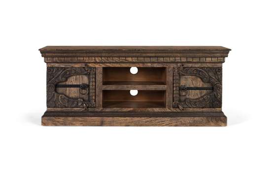 Mueble TV Rustico 2 Puertas Talladas Color Nogal Serie Acebal