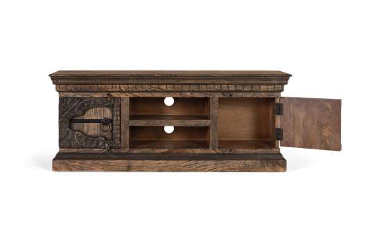 Mueble TV Rustico 2 Puertas Talladas Color Nogal Serie Acebal