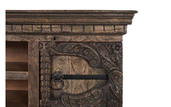 Mueble TV Rustico 2 Puertas Talladas Color Nogal Serie Acebal