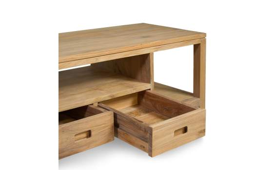 Mueble TV Teca Acabado Natural 2 Cajones Serie Teide
