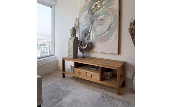 Mueble TV Teca Acabado Natural 2 Cajones Serie Teide