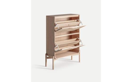 Mueble Zapatero 2 Puertas Abatibles Madera Ratan - Serie Weurtz