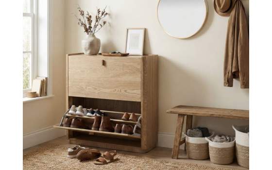 Mueble Zapatero 2 Puertas Basculantes Madera Natural Nereide