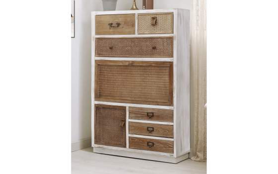 Mueble Zapatero Alto 6 Cajones 2 Puertas Rustico Rattan Ancosta