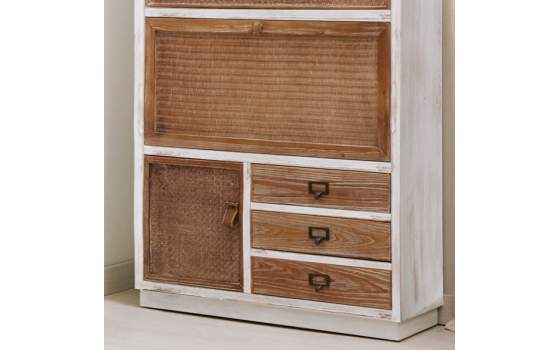 Mueble Zapatero Alto 6 Cajones 2 Puertas Rustico Rattan Ancosta