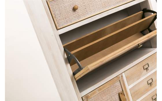 Mueble Zapatero Alto 6 Cajones 2 Puertas Rustico Rattan Ancosta