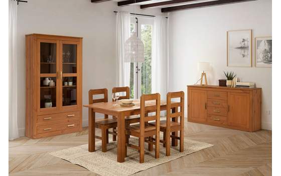 Mueble comedor mesa sillas aparador y vitrina oferta rustica