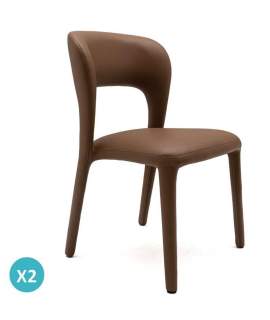 Pack 2 Sillas Comedor Tapizadas Polipiel Marrón Serie Allois