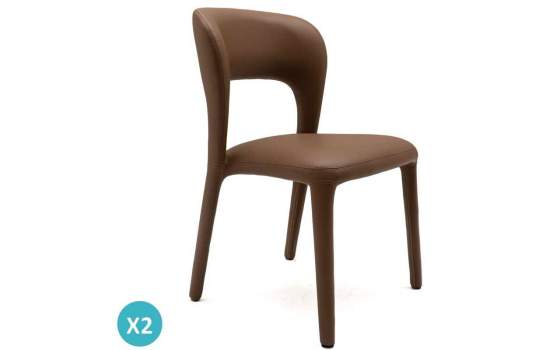Pack 2 Sillas Comedor Tapizadas Polipiel Marrón Serie Allois