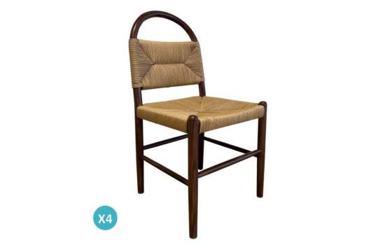 Pack 4 Sillas Comedor Madera Cuerda Fresno Nogal Serie Alosta