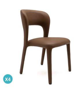 Pack 4 Sillas Comedor Tapizadas Polipiel Marrón Serie Allois