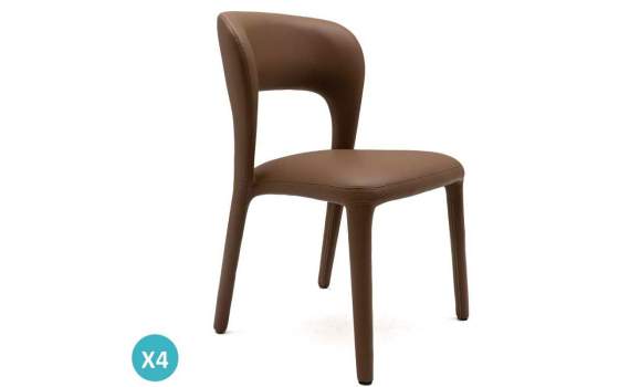 Pack 4 Sillas Comedor Tapizadas Polipiel Marrón Serie Allois