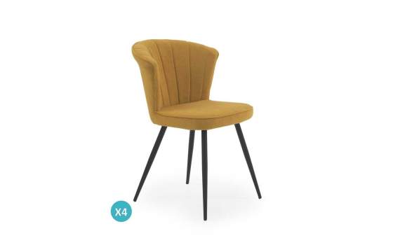 Set 4 Sillas Modernas Tapizadas Mostaza Patas Metalicas Aldegati