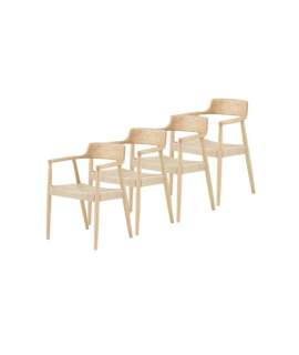 Pack 4 Sillones Brazos Madera Natural Cuerda Serie Alcidad