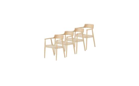Pack 4 Sillones Brazos Madera Natural Cuerda Serie Alcidad