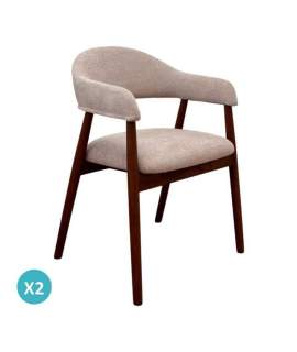 Pack de 2 Sillones Madera Roble Tapizado Beige Serie Allois