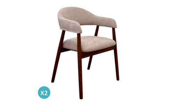 Pack de 2 Sillones Madera Roble Tapizado Beige Serie Allois