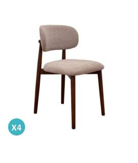 Pack de 4 Sillas Madera Roble Tapizado Beige Serie Allois