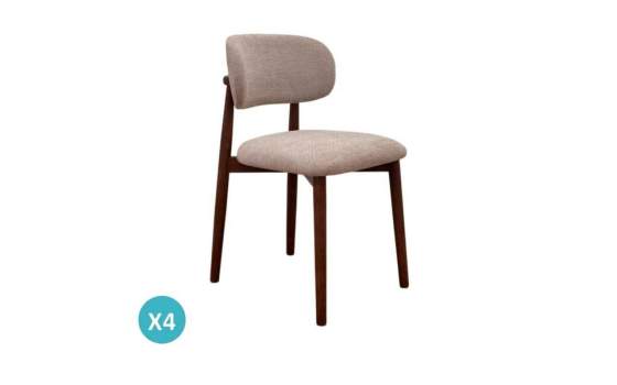 Pack de 4 Sillas Madera Roble Tapizado Beige Serie Allois