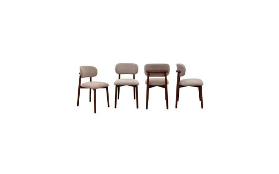 Pack de 4 Sillas Madera Roble Tapizado Beige Serie Allois