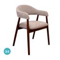Pack de 4 Sillones Madera Roble Tapizado Beige Serie Allois