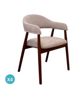 Pack de 4 Sillones Madera Roble Tapizado Beige Serie Allois