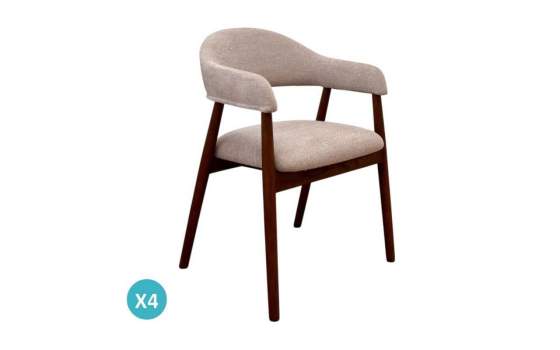 Pack de 4 Sillones Madera Roble Tapizado Beige Serie Allois