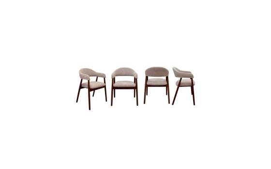 Pack de 4 Sillones Madera Roble Tapizado Beige Serie Allois