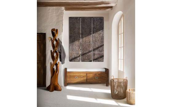 Panel Madera Mango Figuras Geometricas Talladas  Serie Ahulost