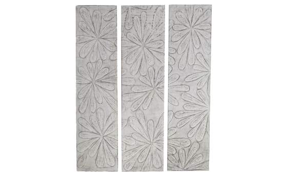 Panel Madera Suar Blanco Tallado con Flores Serie Ahulost