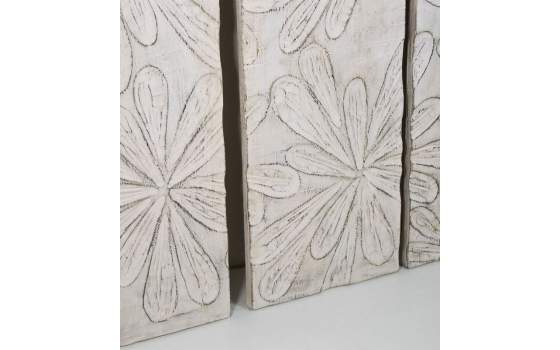 Panel Madera Suar Blanco Tallado con Flores Serie Ahulost