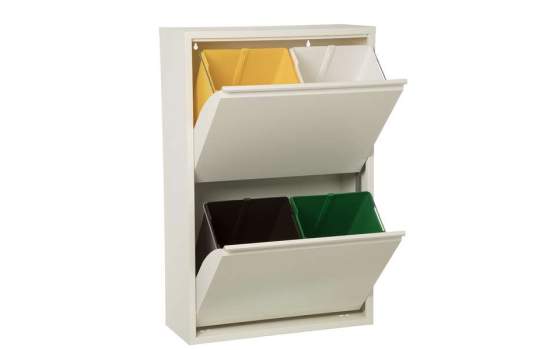 Papelera 4 cubos de Reciclaje 2 Puertas Blanca Serie Arbasola