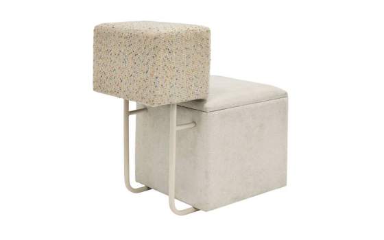 Puff Baul Tapizado Blanco Respaldo Multicolor - Serie Addey