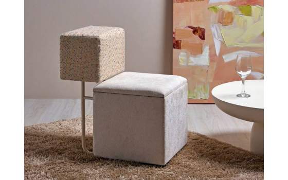 Puff Baul Tapizado Blanco Respaldo Multicolor - Serie Addey