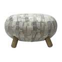 Puff Redondo Moderno Tela Estampada Pata Madera - Serie Ibal