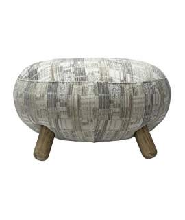 Puff Redondo Moderno Tela Estampada Pata Madera - Serie Ibal