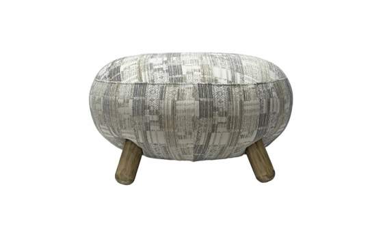 Puff Redondo Moderno Tela Estampada Pata Madera - Serie Ibal