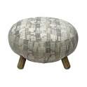 Puff Redondo Moderno Tela Estampada Pata Madera - Serie Ibal