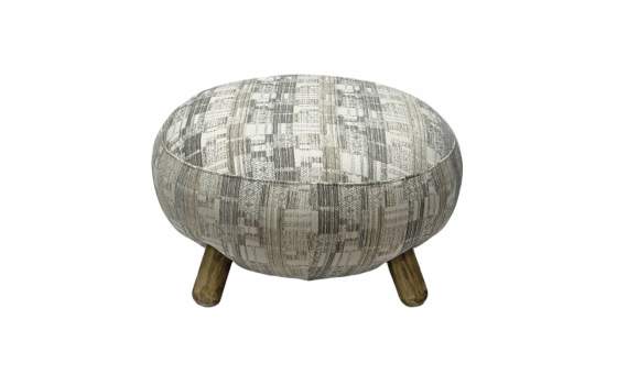 Puff Redondo Moderno Tela Estampada Pata Madera - Serie Ibal
