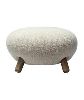 Puff Salon Moderno Beige Pata Madera - Serie Ibal