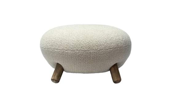 Puff Salon Moderno Beige Pata Madera - Serie Ibal