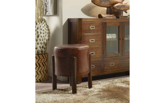 Puff Taburete Redondo Piel