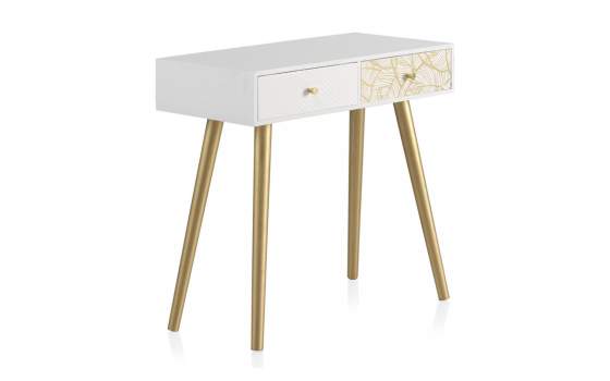 Recibidor 2 Cajones Decorados Patas Oro Estilo Actual Gold White
