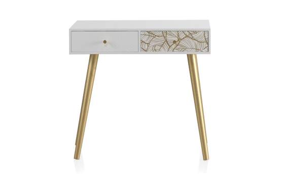 Recibidor 2 Cajones Decorados Patas Oro Estilo Actual Gold White