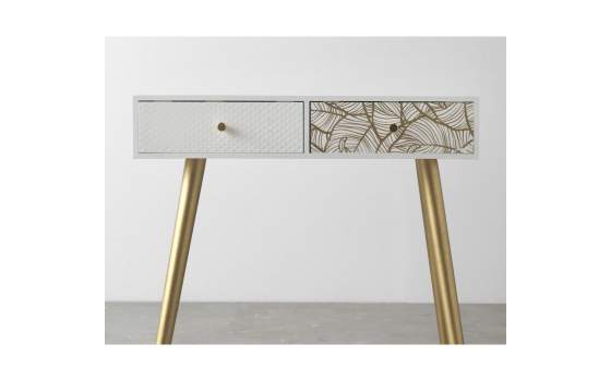 Recibidor 2 Cajones Decorados Patas Oro Estilo Actual Gold White