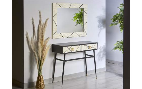 Recibidor 2 Cajones Hueso y Madera Estilo Contemporaneo Miska