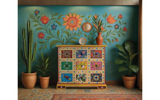 Recibidor Oriental 9 Cajones Pintados a Mano Serie Arfian